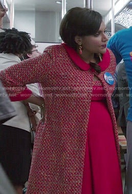 Mindy’s red tweed coat and dress on The Mindy Project