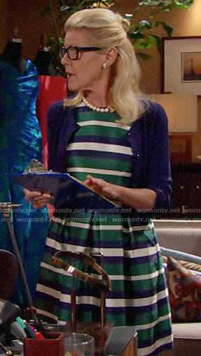 Pam’s green striped dress on The Bold and the Beautiful