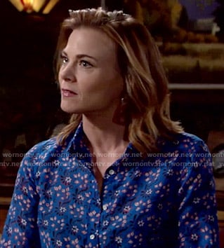 Phyllis's blue floral shirt on The Young and the Restless