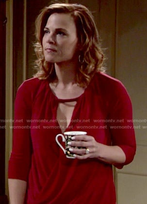 Phyllis's red draped wrap top on The Young and the Restless