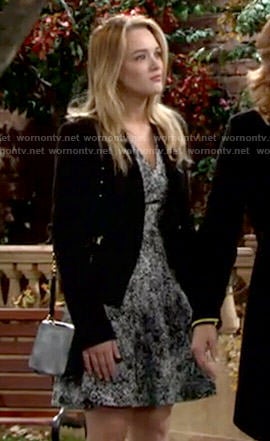 Summer's black and white printed v-neck dress on The Young and the Restless