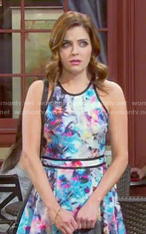 Theresa's abstract print dress with black trim on Days of our Lives