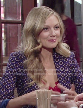 abby blazer print tile restless young blue wornontv outfit details newman melissa ordway