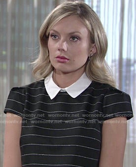 Abby’s black striped top with white collar on The Young and the Restless