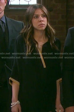 Abigail’s black dress with cream trim on Days of our Lives