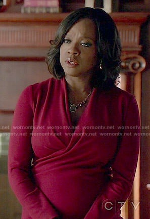 Annalise’s red wrap front dress on How to Get Away with Murder