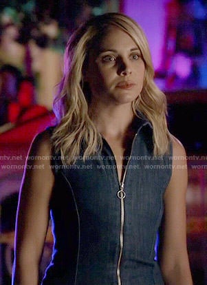 Camille's denim zip front dress on The Originals