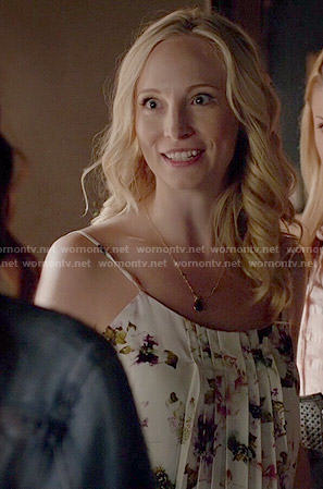 Caroline's floral pleated cami on The Vampire Diaries