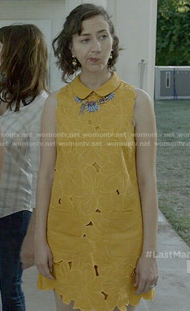 Carol's yellow floral embroidered collared dress on Last Man on Earth