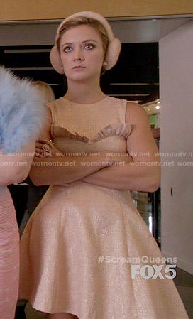 Chanel 3's blush pink ruffled top dress on Scream Queens