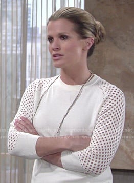 Chelsea's white perforated sweater on The Young and the Restless