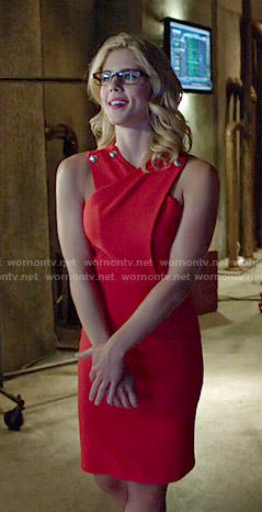 Felicity's orange cross-neck dress on Arrow