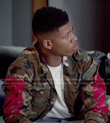 Hakeem's camouflage jacket with red stripes on Empire