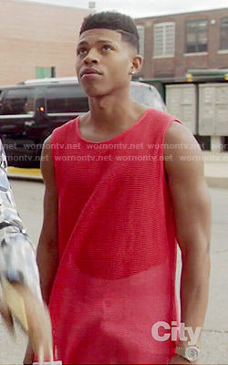 Hakeem's red mesh muscle tank on Empire