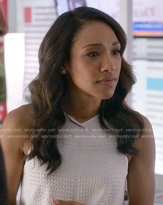 Iris's white studded top on The Flash