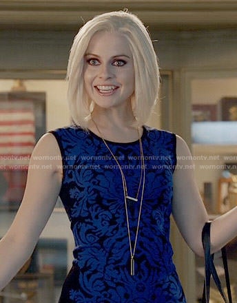 Liv's blue and black damask patterned dress on iZombie