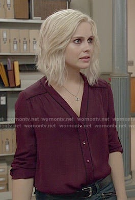 Liv’s burgundy blouse with black piping in iZombie