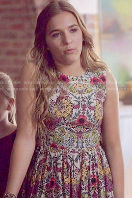 Maddie's floral dress with lace-up sides on Nashville