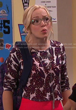 Maddie's cropped leaf print sweater on Liv and Maddie