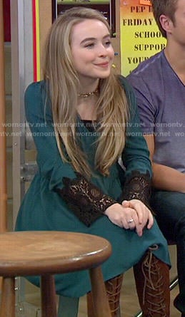 Maya's teal dress with black lace sleeves on Girl Meets World