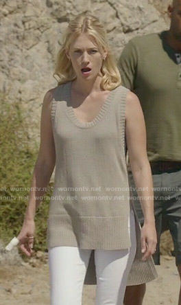 Melissa's tan high-low knit top on Last Man on Earth