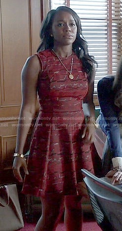 Michaela's red printed fit and flare dress on How to Get Away with Murder