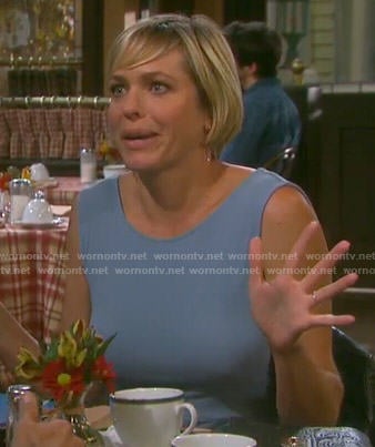 Nicole’s blue v-back high-low dress on Days of our Lives