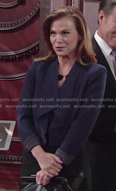 Phyllis’s navy draped jacket on The Young and the Restless