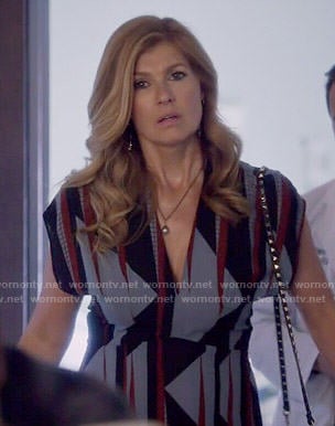 Rayna's geometric print dress on Nashville