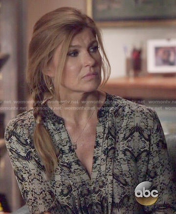 Rayna's abstract printed long sleeve blouse on Nashville