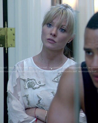 Rhonda's white embellished tie-back top on Empire