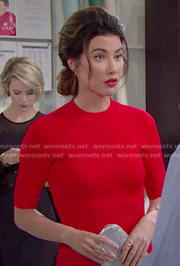 Steffy’s red dress with back cutouts on The Bold and the Beautiful