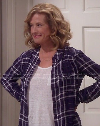 Vanessa's navy plaid shirt on Last Man Standing