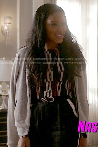 Zayday’s black, red and white printed top on Scream Queens