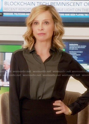 Cat’s black and olive colorblock blouse on Supergirl