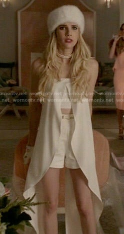 Chanel’s white strapless caped crop top on Scream Queens