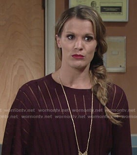 Chelsea's burgundy poncho sweater on The Young and the Restless