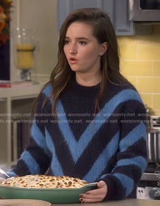 Eve's blue chevron sweater on Last Man Standing