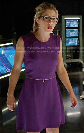 Felicity's purple dress with tiny bow belt on Arrow