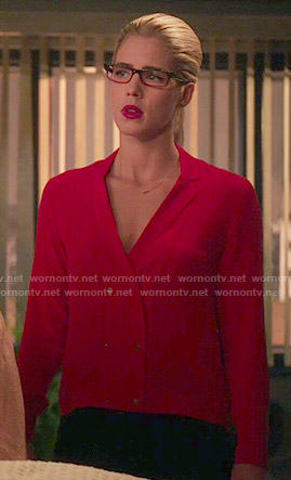 Felicity's red double breasted blouse on Arrow