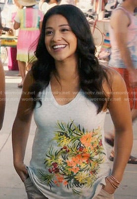 Jane's grey floral v-neck tank top on Jane the Virgin