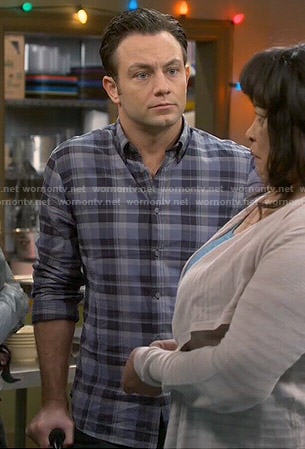 Josh's blue plaid shirt on Young and Hungry