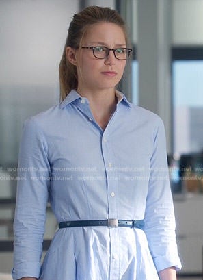 Kara’s blue shirtdress on Supergirl