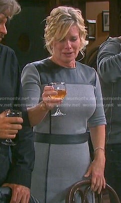 Kayla's grey dress with black leather panel on Days of our Lives