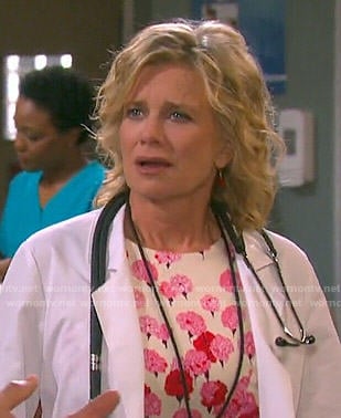 Kayla's pink and red floral dress on Days of our Lives