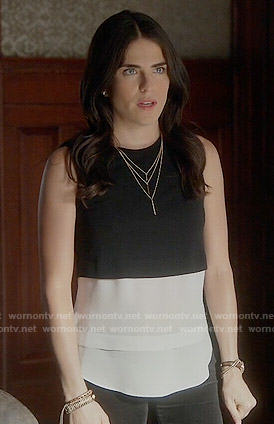 Laurel's black and white layered top on How to Get Away with Murder