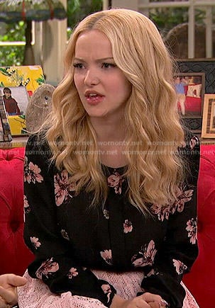 Liv's black and pink floral blouse and lace skirt on Liv and Maddie