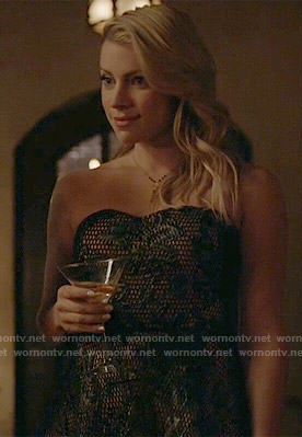 Mary Louise’s black strapless leather-lace dress on The Vampire Diaries