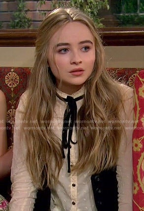 Maya's cream embroidered top with neck tie on Girl Meets World