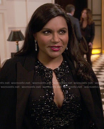 Mindy’s black embellished keyhole dress on The Mindy Project